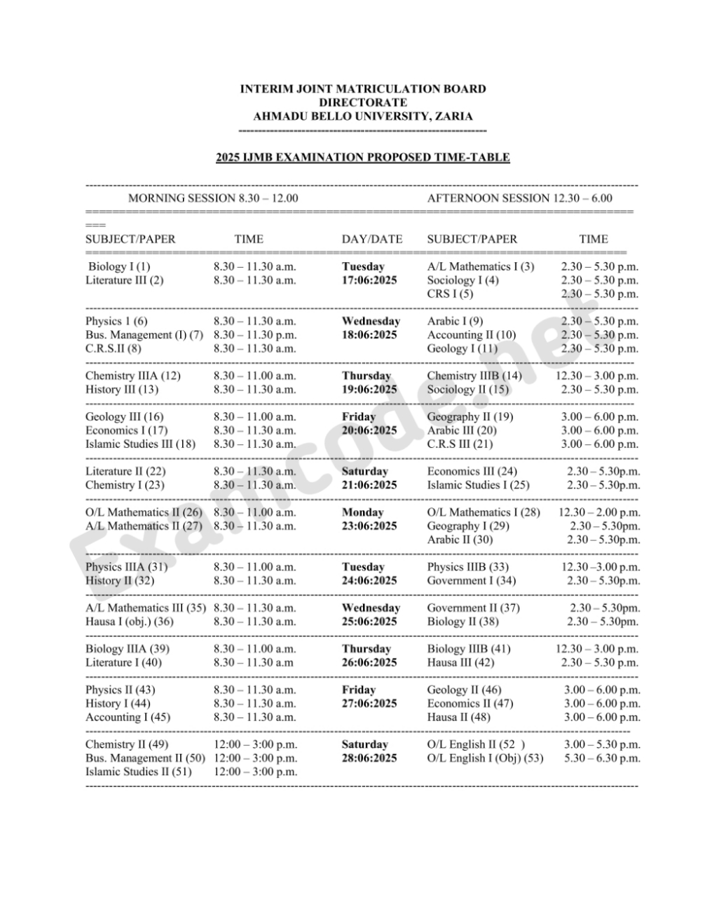 2025 ijmb timetable
